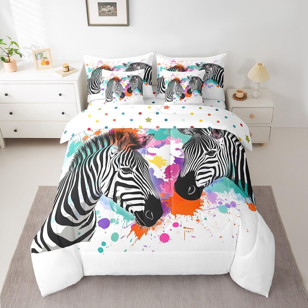 Feelyou Kids Zebra Twin Bed in a Bag 7 Pieces Boys Girls Graffiti Comforter Set with Sheets Graffiti Zebra Bedding Sets with Comforter, Pillowcases, Flat Sheet, Fitted Sheet and Cushion Cover