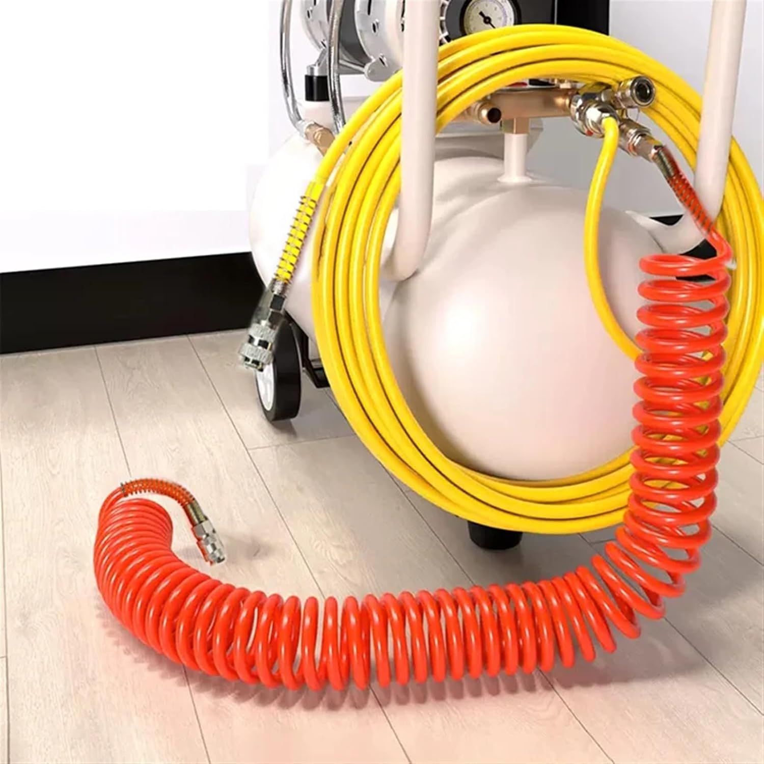 6M/9M Pneumatic Air Hose PU Tube with European Connector Retractable Spring EU Quick Coupling Pipe Air Compressor Fitting Parts (Color : 6M)