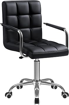 Furmax Vanity Office Chair with Wheels, Makeup PU Leather Executive Chair Modern Adjustable Home Desk Retro Comfortable Work Chair 360 Degree Swivel with Arms Black