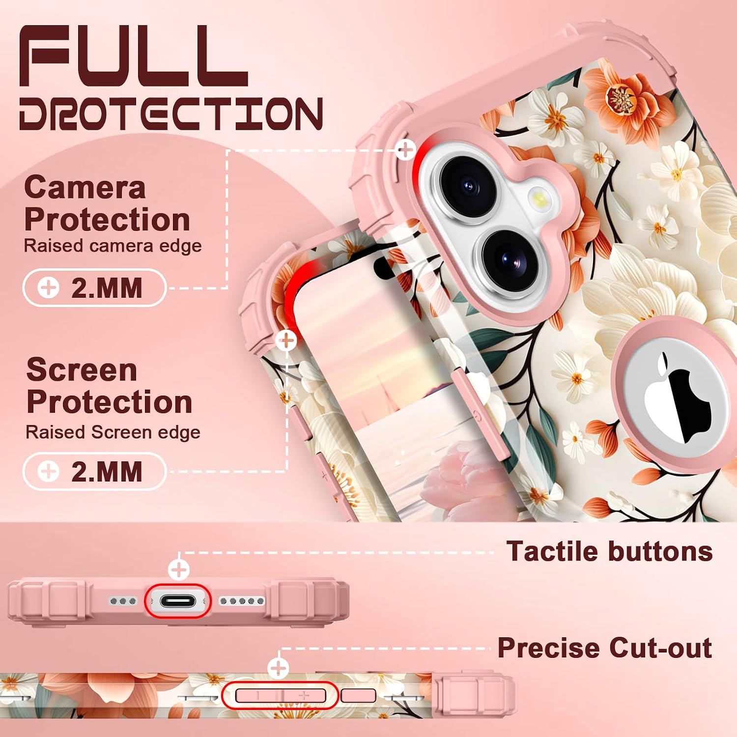 Condition photo showing New/Like New for pixiu unique flower pattern compatible with iphone 17 6.3 inch case,heavy duty dual layer shockproof full-body protective sturdy hybrid cute rugged case for women,girls,kids-white/orange a14 for iphone 17 6.3"