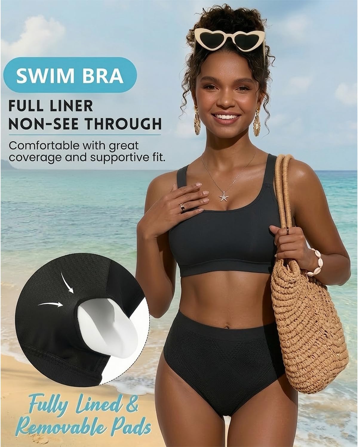 Women Sports Bra Swim Top - Swim Bra Bikini Tops Scoop Neck Bathing Suits Top Cross Strap 2025 Swimsuit Tops Only
