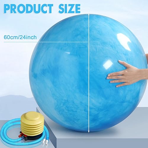 Miniatura 2 de Jadive 2 bolas hinchables marmoleadas de 24 pulgadas, bolas gigantes que rebotan tamaño grande, bola enorme de goma sensorial con bomba de aire para