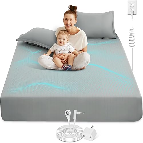 Grounding Sheets, 10% fibra de plata pura y 90% algodón orgánico, sábana bajera conductora para un mejor sueño, tamaño Queen de 60 x 80 x 15