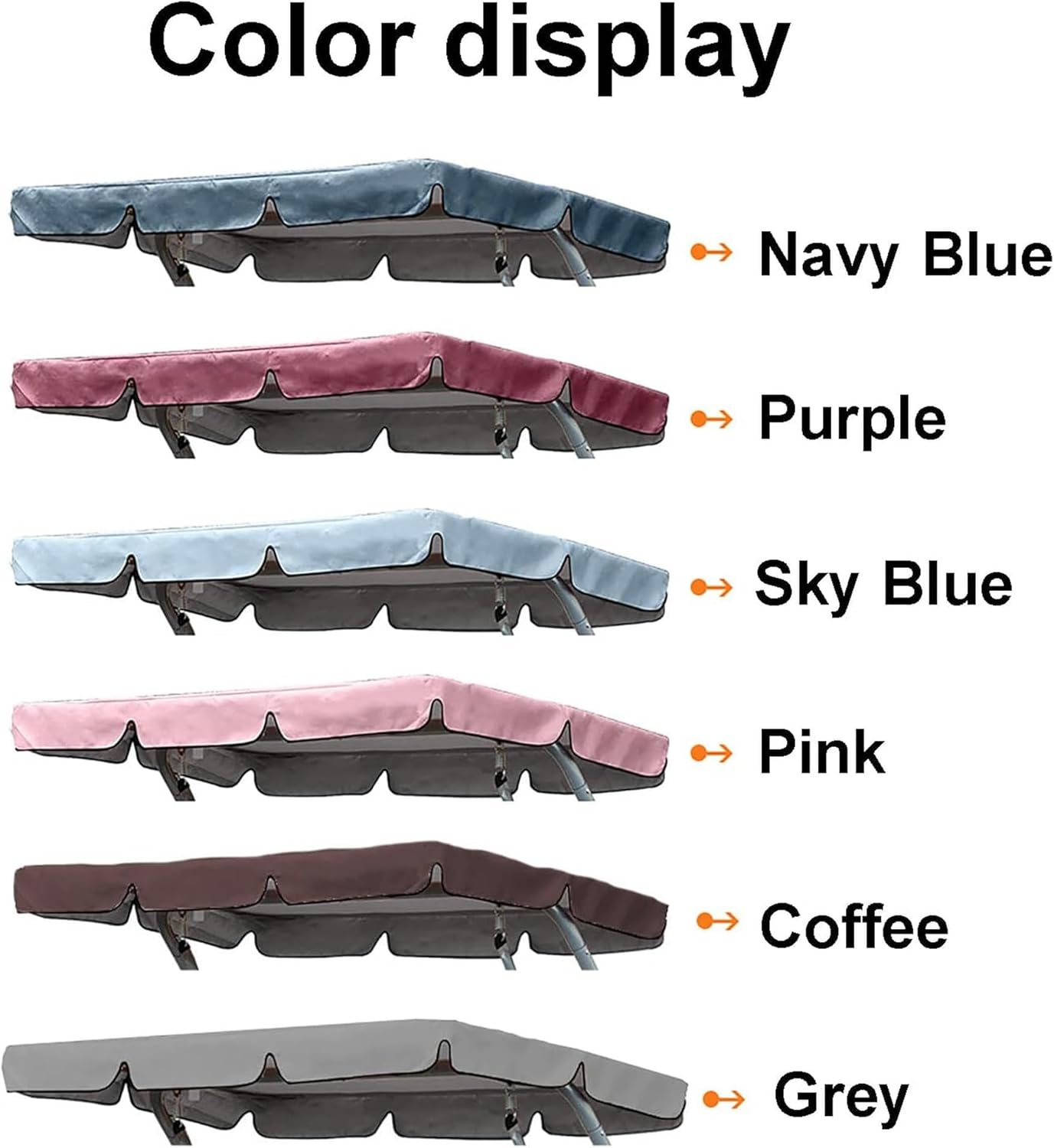 Garden Swing Replacement Canopy Cover, 2 Or 3 Seater Patio Hammock Cover Top Waterproof Anti-UV Canopy Swing Covers,210D Oxford Cloth Outdoor Swing Roof (Size:75x52x6inch/190x132x15cm,Color:Navy Blue)