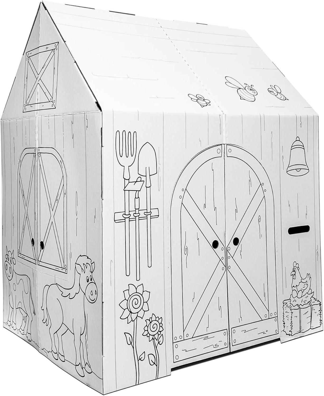 Easy Playhouse Barn - Kids Art & Craft for Indoor & Outdoor Fun, Color Favorite Farm Animals – Decorate & Personalize The Cardboard Fort, 32 by 26. 5 by 40. 5 inches - Made in USA, Age 3 and up