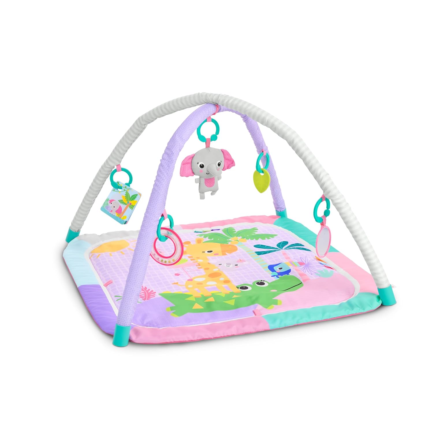 Bright Starts Wild Wiggles Sweet Safari Foldaway Baby Play Gym & Mat, Foldable with 5 Removable Toys, Machine-Washable Mat, for Ages 0-36 Months