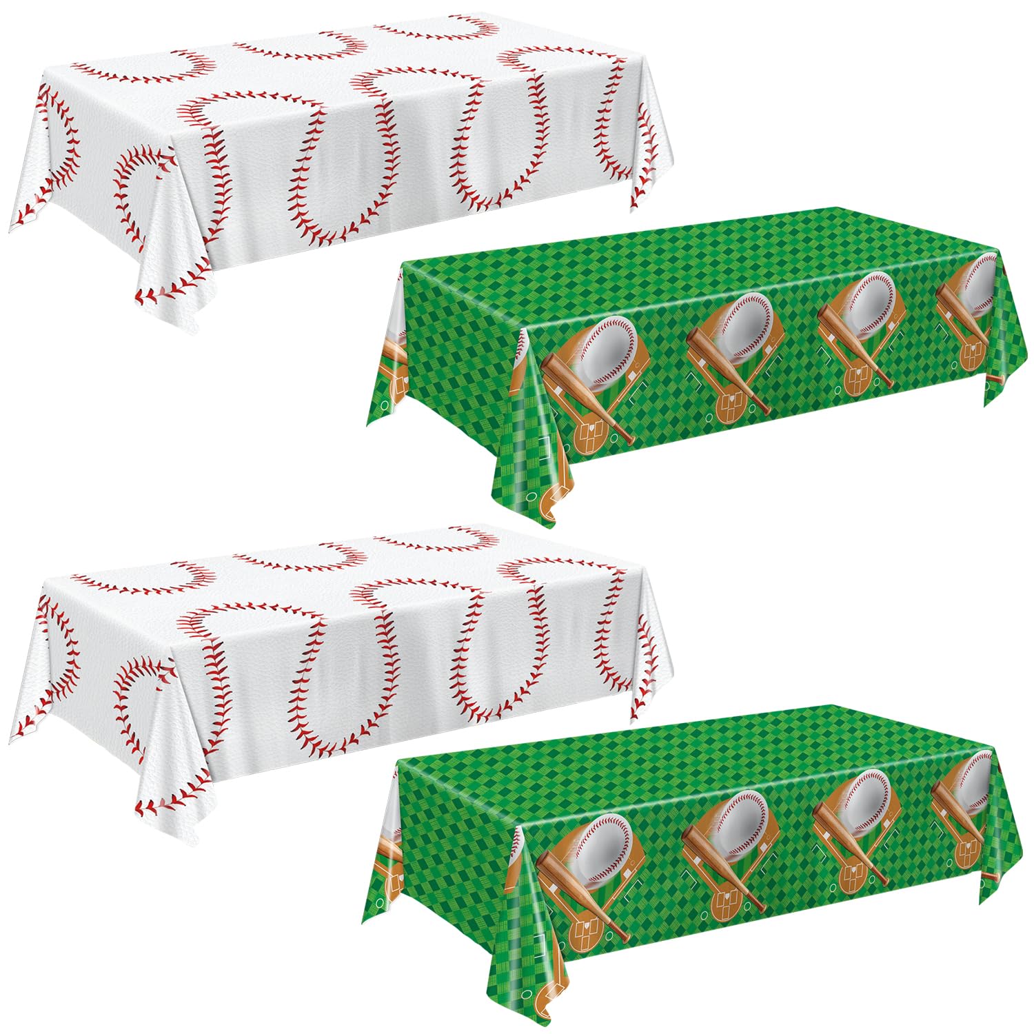 Oigco Baseball Party Decorations 4-Pack Baseball Tablecloth Disposable Plastic Table Cover for Games Birthday Party, 54 x 108 Inch