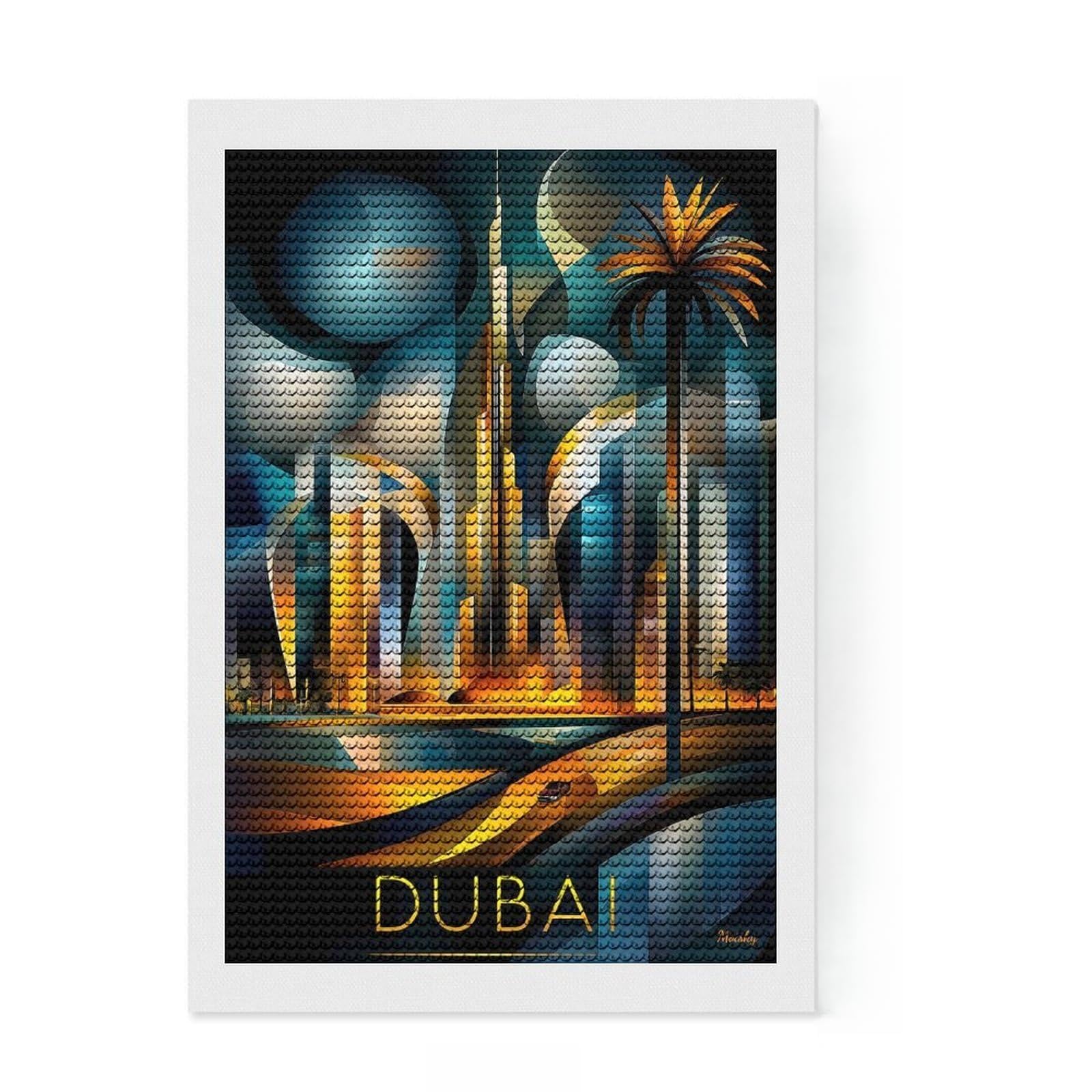 Junmoney Dubai Futuristic Cubism – Modern Geometric Skyline Diamond Painting Set 8"x12", Relaxing DIY Hobby, Farmhouse Decor, for Creative Relaxation, Birthday Gift