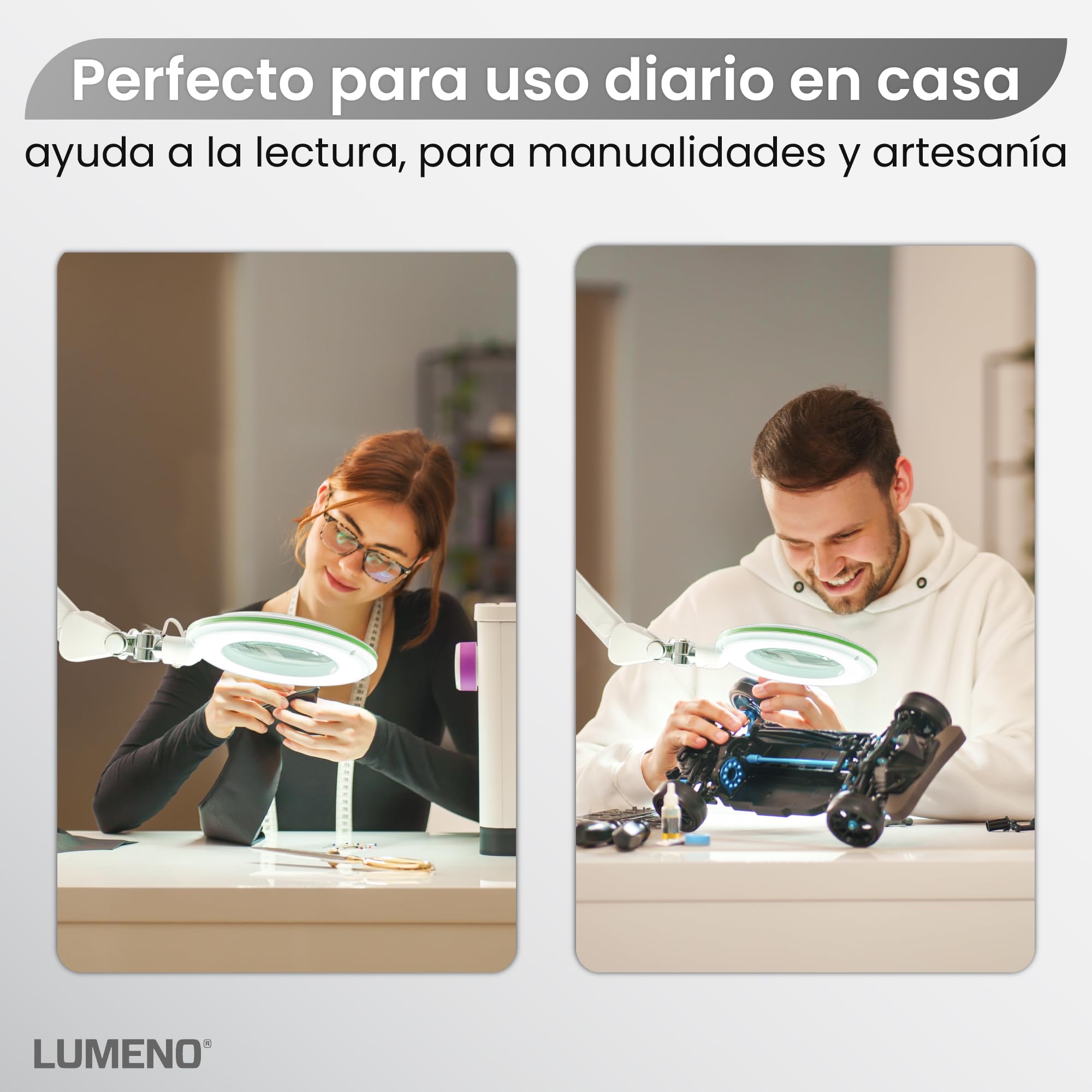 Lámpara de Aumento Lumeno Lambda M, Regulable con Lente de Cristal Transparente de 127 mm, Ideal para Salones de Belleza, consultas médicas, Aficionados, ayudas a la Lectura y más. Verde 3 dioptrías