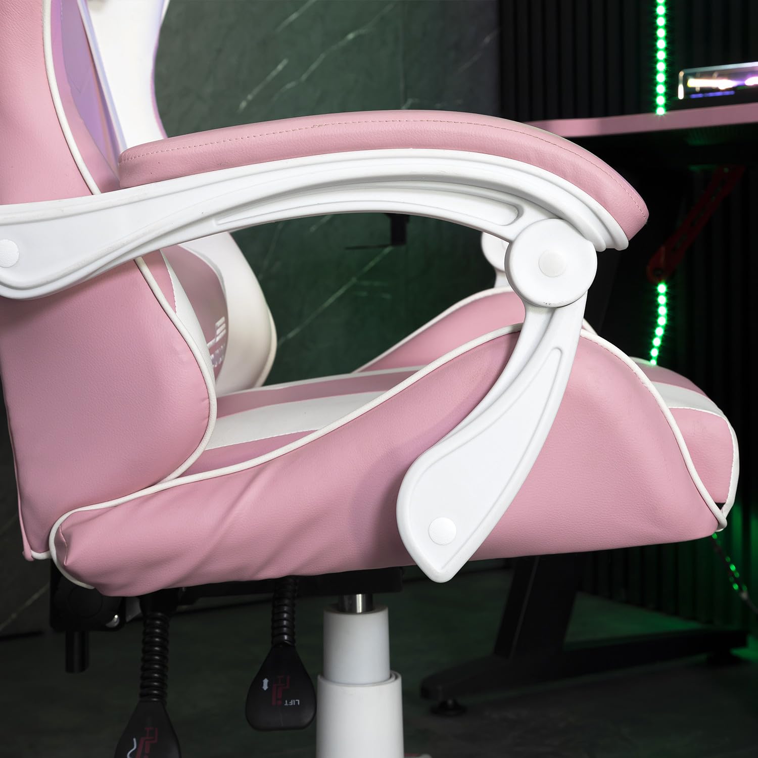 Amstrad AMS-800-ROSY Fauteuil/Chaise de Bureau Gamer Rose & Blanc - Coussin Lombaire & appuie tête