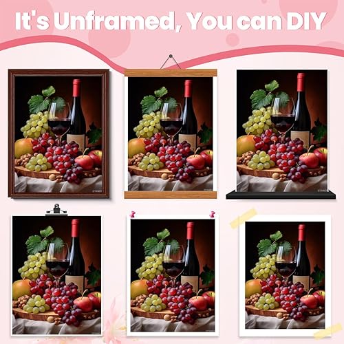 Miniatura 7 de IZTAWEY Lienzo decorativo para pared de cocina rústica, vino tinto y frutas de primera calidad para decoración de pared, impresiones de pintura