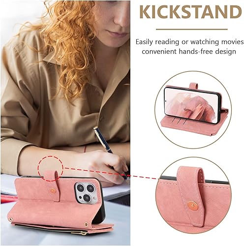 Miniatura 10 de UEEBAI Funda para iPhone 12 Mini de 5.4 pulgadas, 9 ranuras para tarjetas, cartera de cuero retro a prueba de golpes, con correa de mano, ranuras