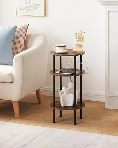 Miniatura 8 de Mesa auxiliar redonda con estación de carga, mesa auxiliar redonda pequeña, mesas auxiliares de sofá de 3 niveles para espacios pequeños, mesita de