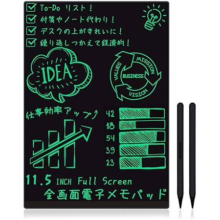 Amazon 全画面電子メモパッド 11 5インチ ビジネスに向け 筆談ツール 仕事効率アップ デジタルメモ帳 ペーパーレスでエコなアイテム 手書きボード メッセージ 伝言板 黒 デジタルメモ 文房具 オフィス用品