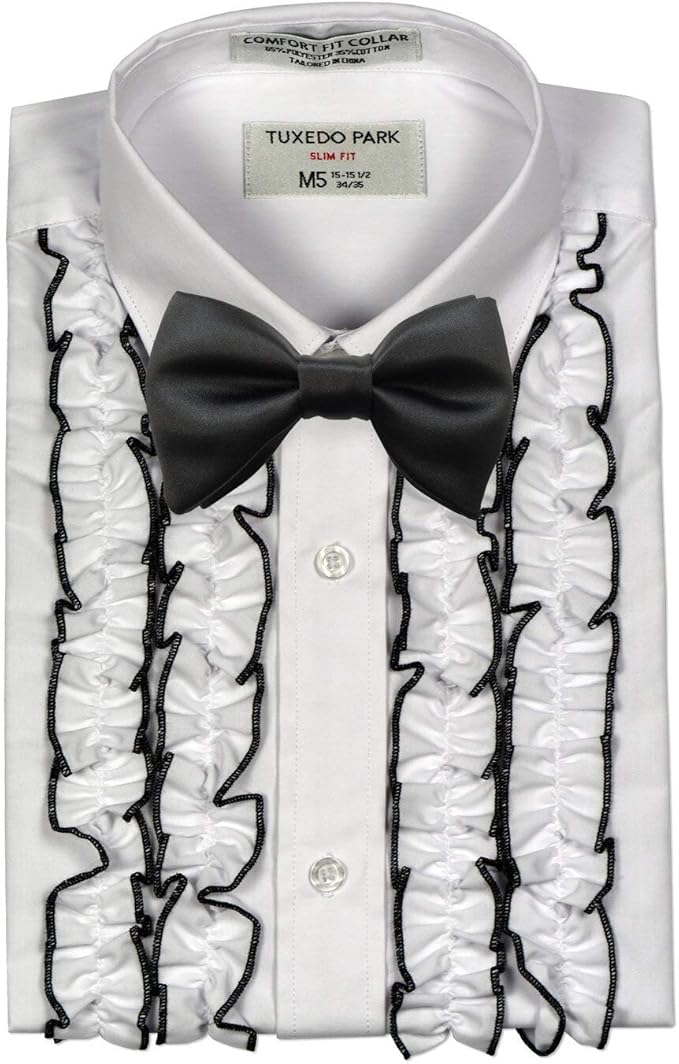 Slim Fit Ruffle Tuxedo Shirt with Butterfly Bow at Amazon Men’s