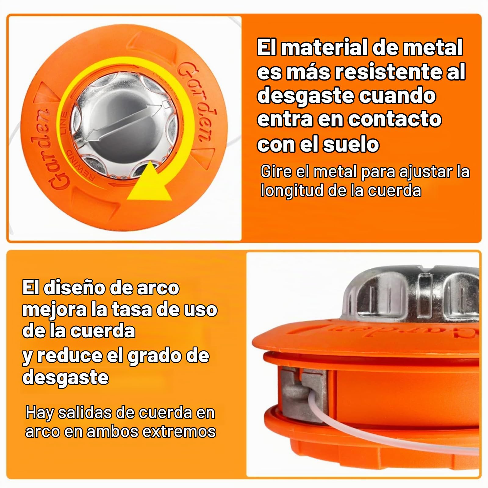 Cabezal Desbrozadora Universal, Cabezal de Bobina de Repuesto M10x1,25mm, Cortacésped Universal con Cabezal de Corte de 2 Hilos Rosca M10 Cabezal de Corte de Aluminio para desbrozadora(Naranja)