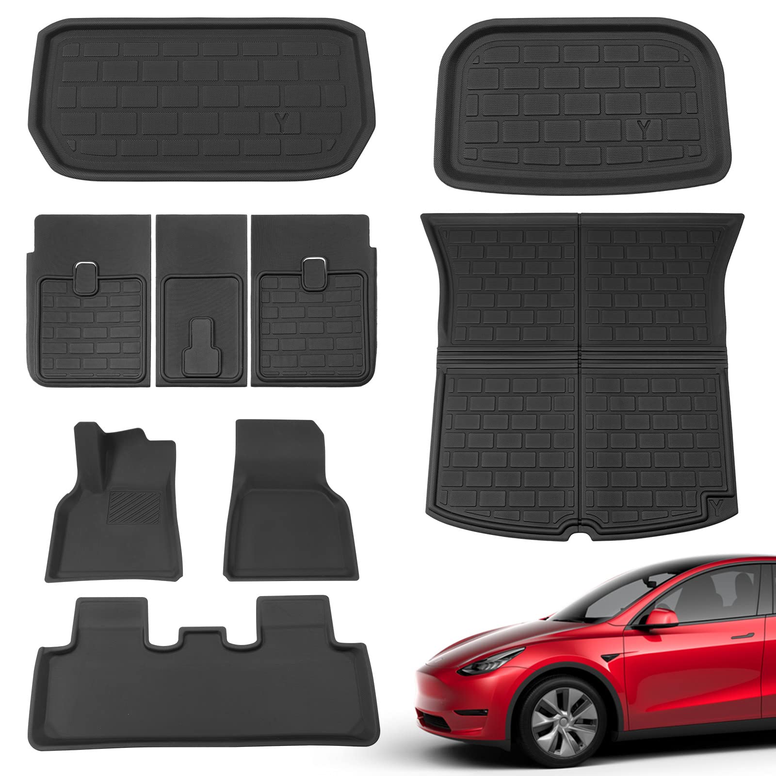 Xipoo Fit Tesla Model Y Trunk Mat Rear Storage Mat Rear Seat Back Mat Cargo Liner Set For 2022 