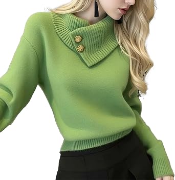 Womens Asymmetrical Lapel Sweaters Fall Winter Ribbed Knit Tops