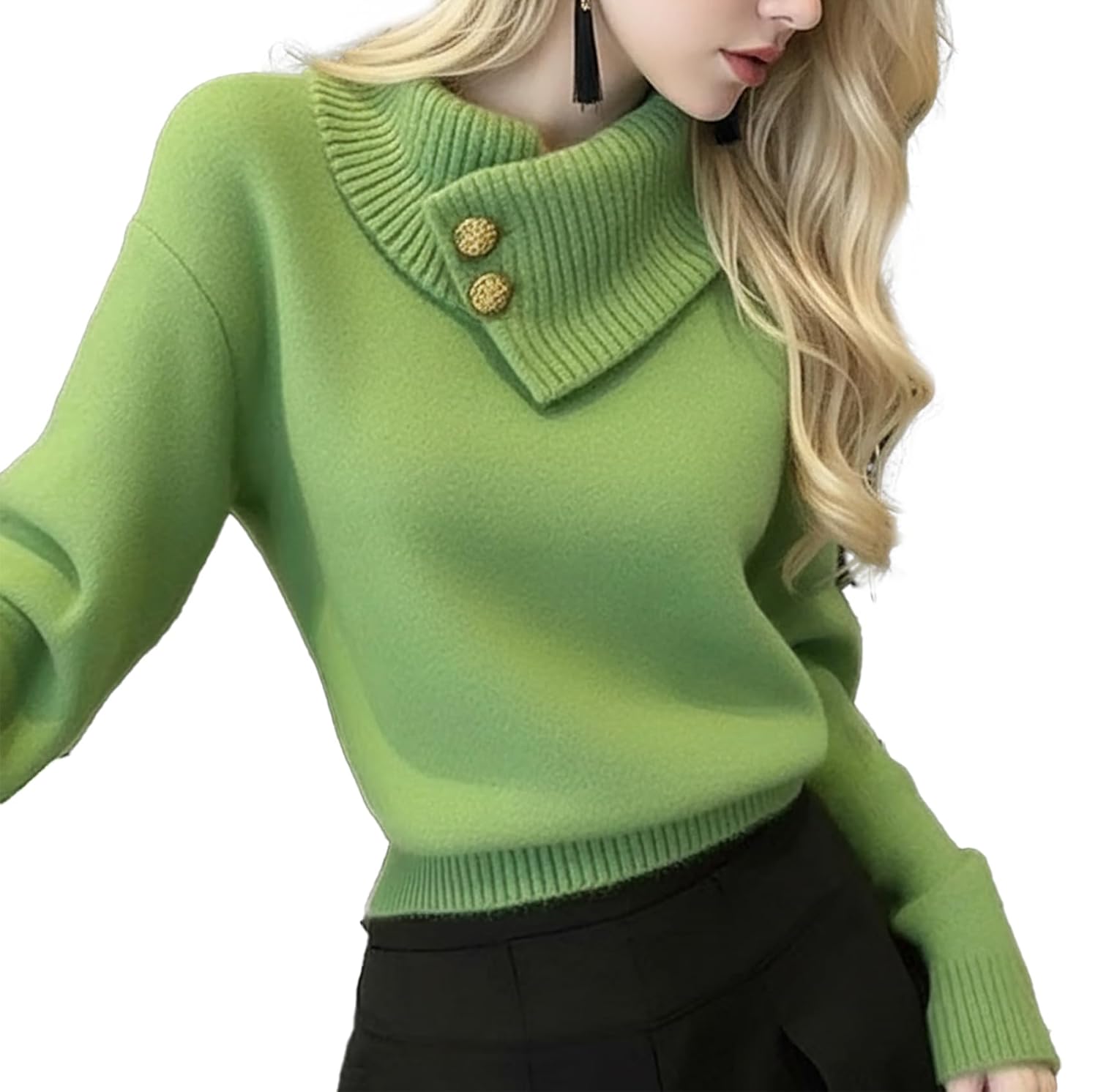 Womens Asymmetrical Lapel Sweaters Fall Winter Ribbed Knit Pullover Tops