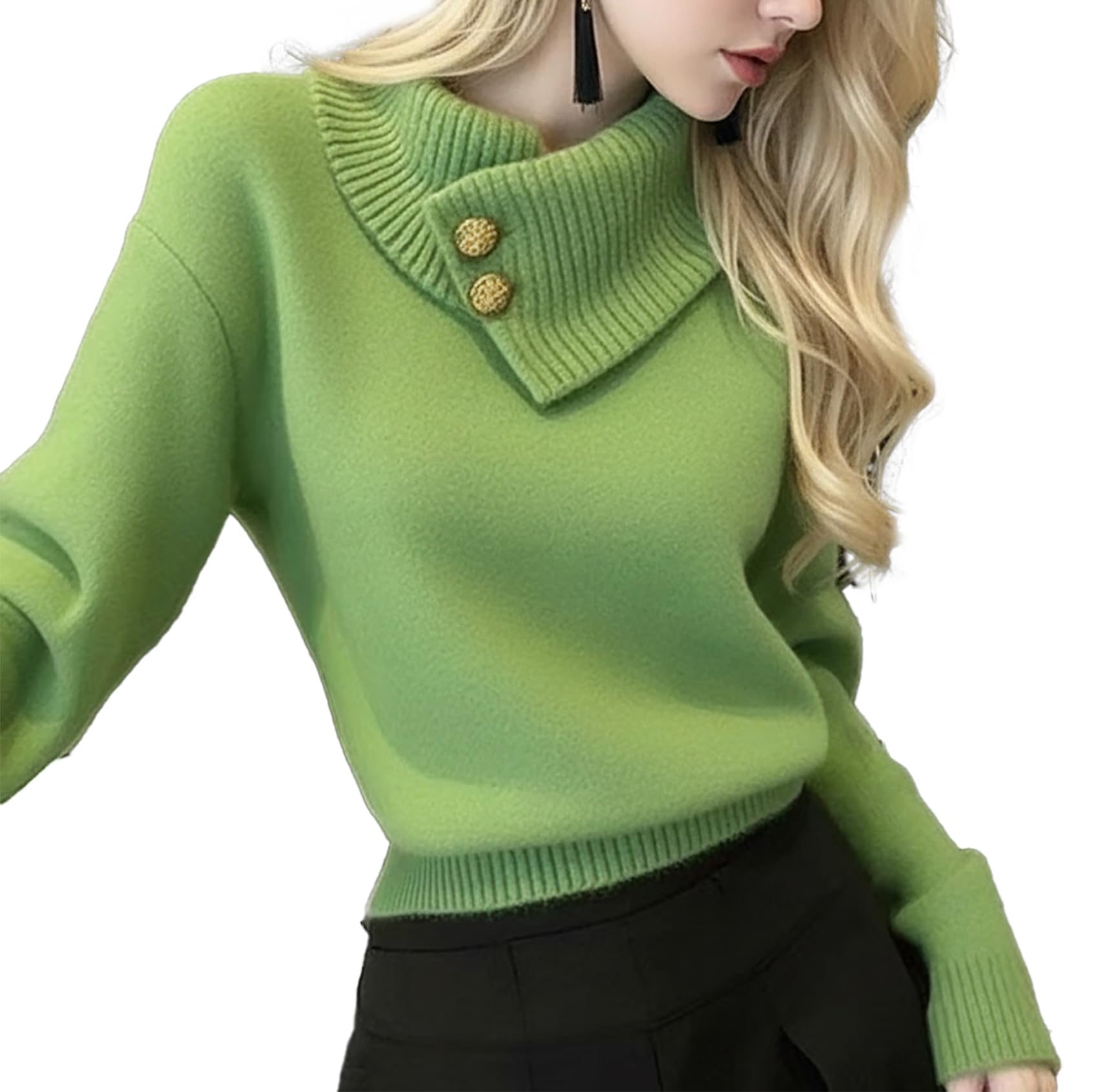Womens Asymmetrical Lapel Sweaters Fall Winter Ribbed Knit Pullover Tops