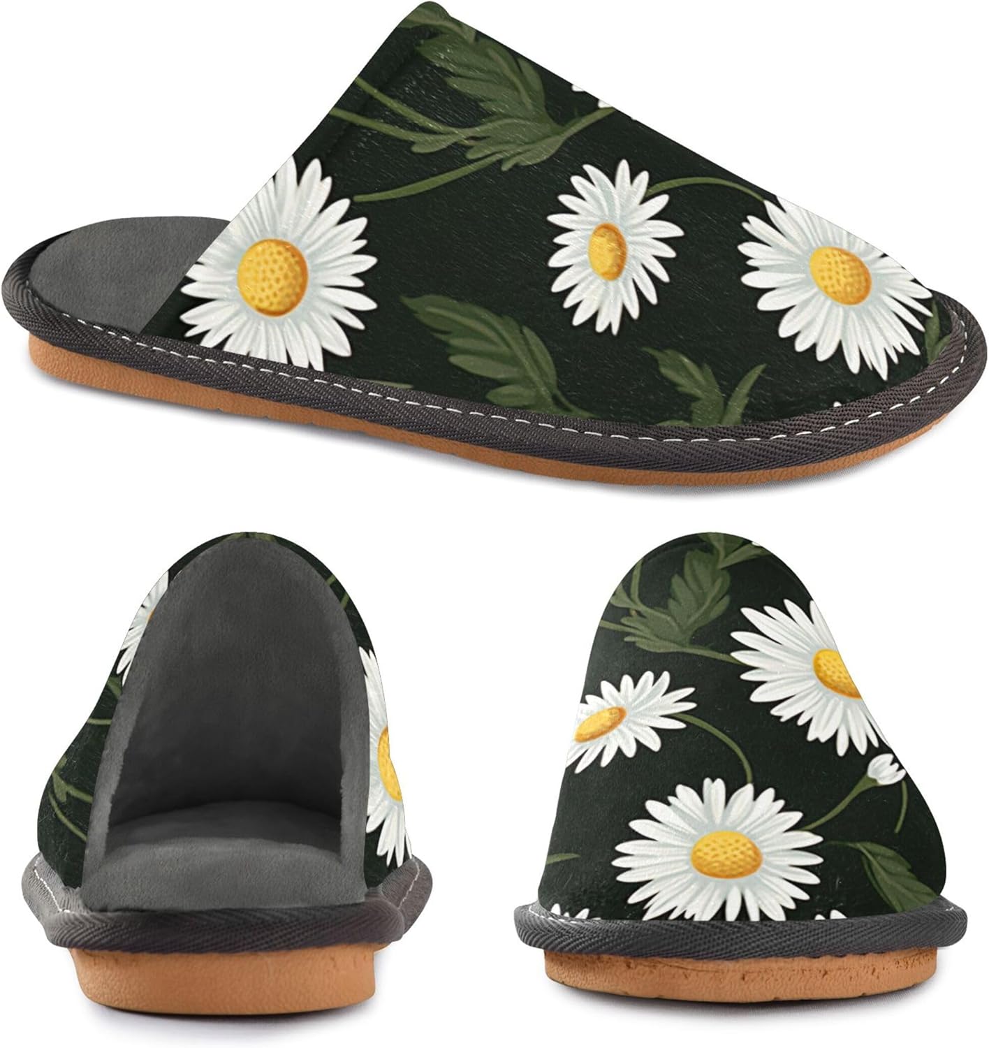 Daisy Flowers House Slippers – Cozy Fuzzy Slippers for Guests, Washable & Disposable, Perfect for Shoeless Home, Spa & Hotel Use A111437