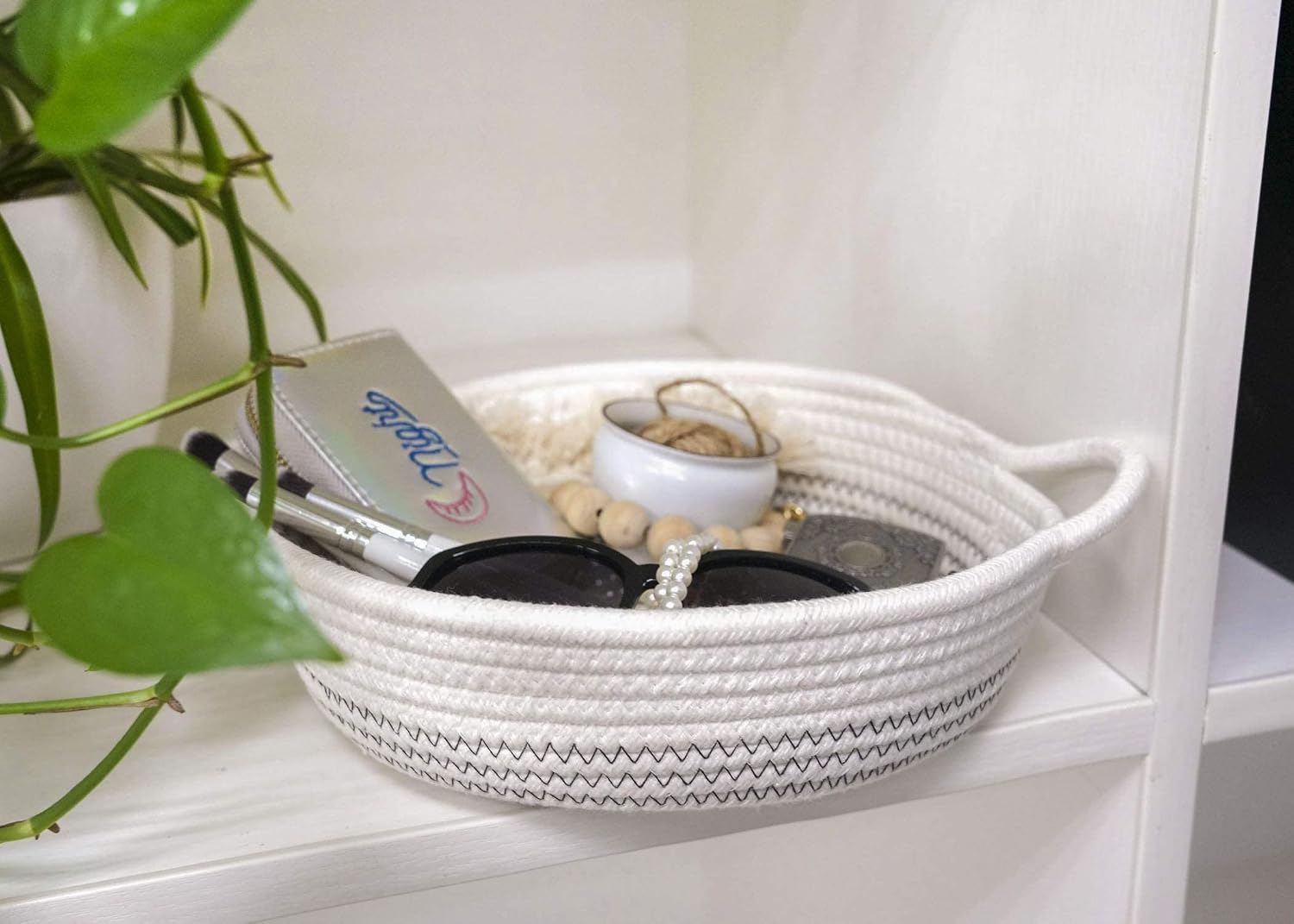 Goodpick 2pack Small Basket - 9.8" x 8.7" x 2.8" Cotton Rope Woven Basket for keys, sunglasses, Wallet by Front Door - Cute Basket for Remote, Controls, Phone on Nightstand - Fruit Basket in Kitchen