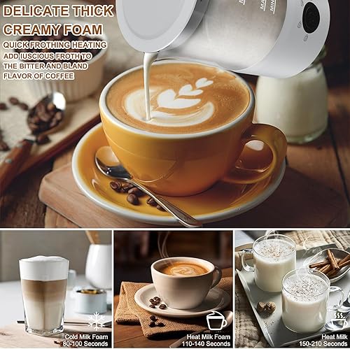 Miniatura 3 de Espumador de leche, espumador de leche eléctrico transparente 4 en 1 con calor y frío automático, vaporizador de leche silencioso de 10.5 onzas con
