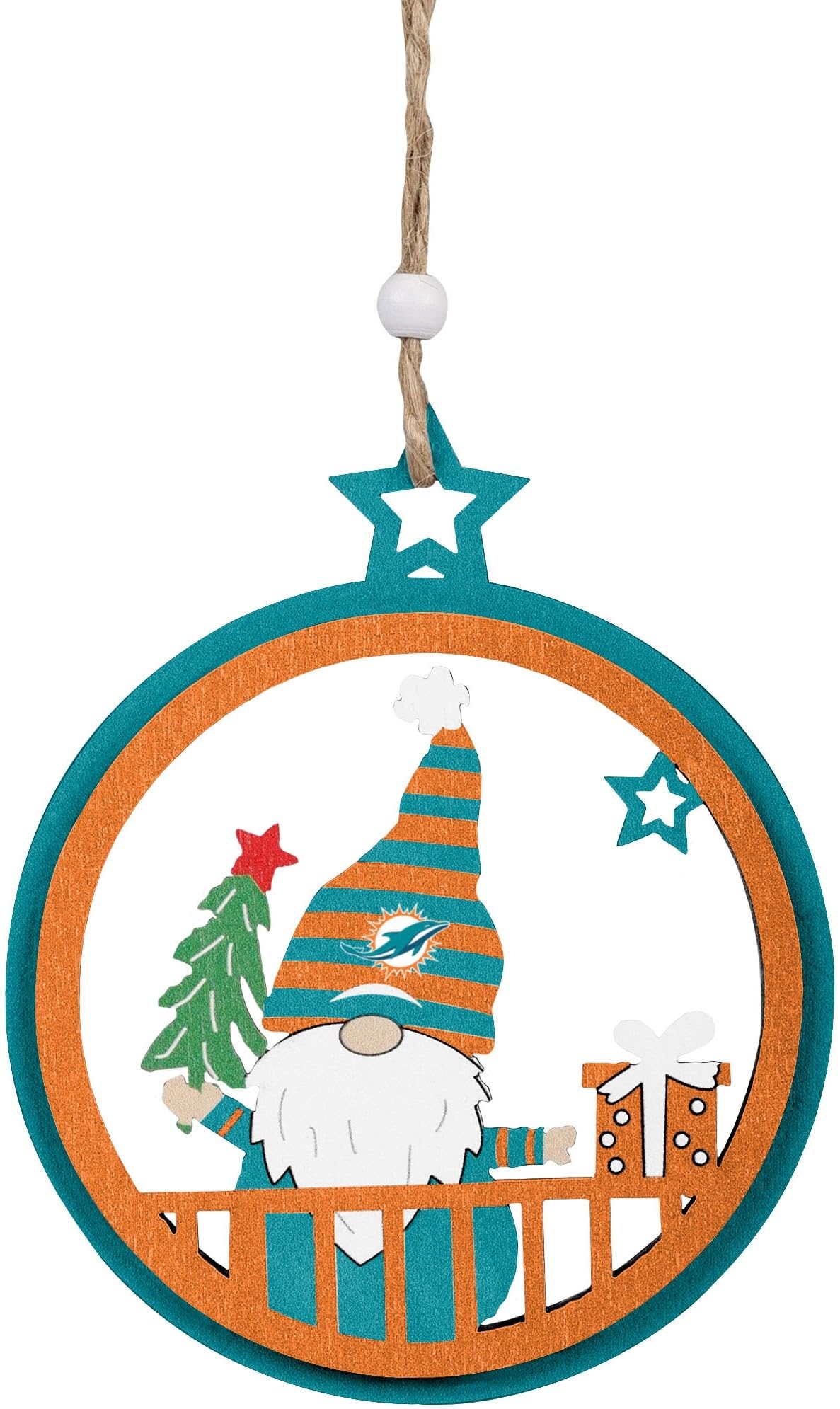 Foco Multi Color Nfl Miami Dolphins Wooden Gnome Circle Ornament – Officially Licensed Holiday Decoration