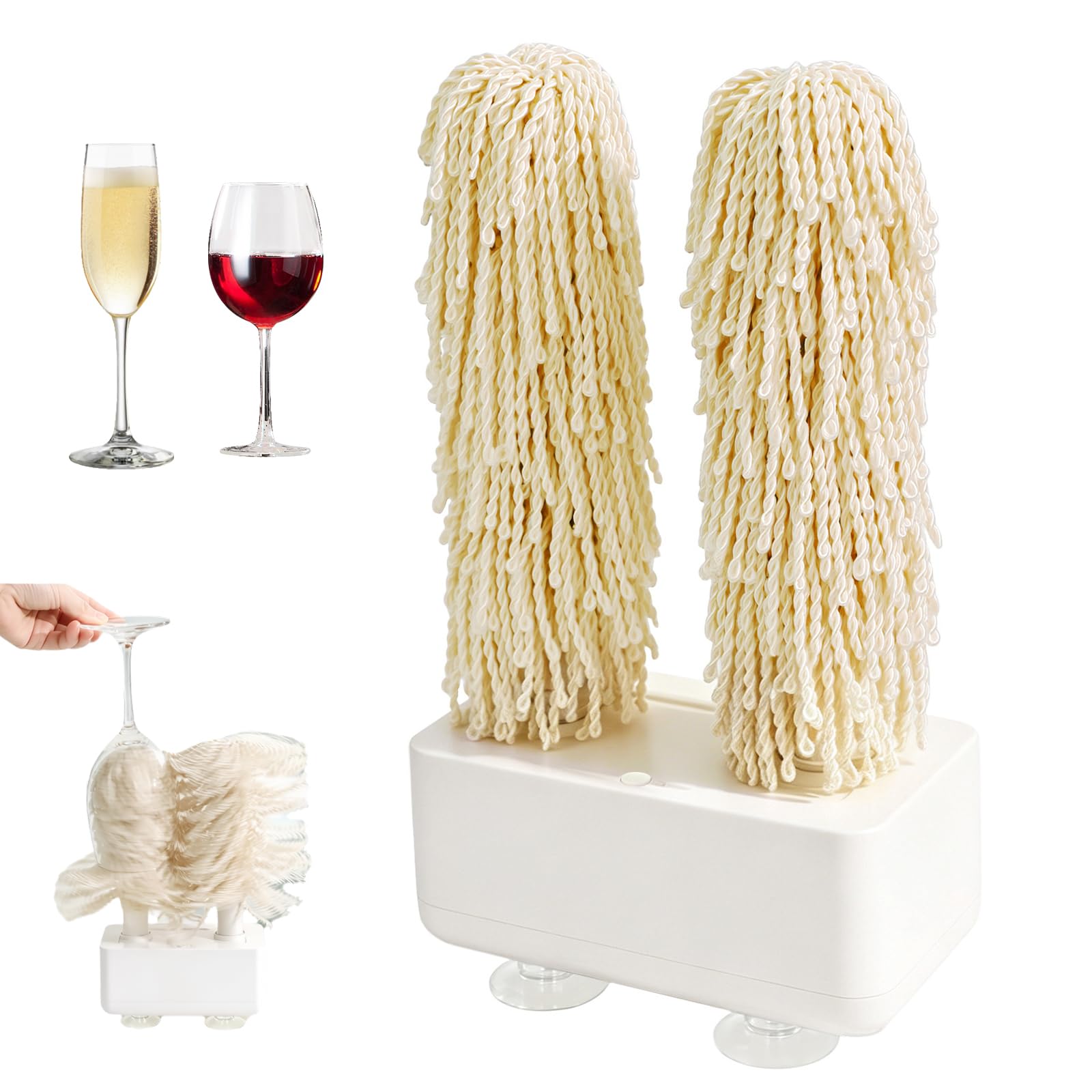 Lucidatore Elettrico Per Bicchieri Da Vino, Lucidatore Automatico Per Bicchieri Da 600 Giri/min Con 2 Spazzole E Potente Ventosa, Lucidatore E Asciugatore Per Bicchieri Compatto Per Casa, Hotel white