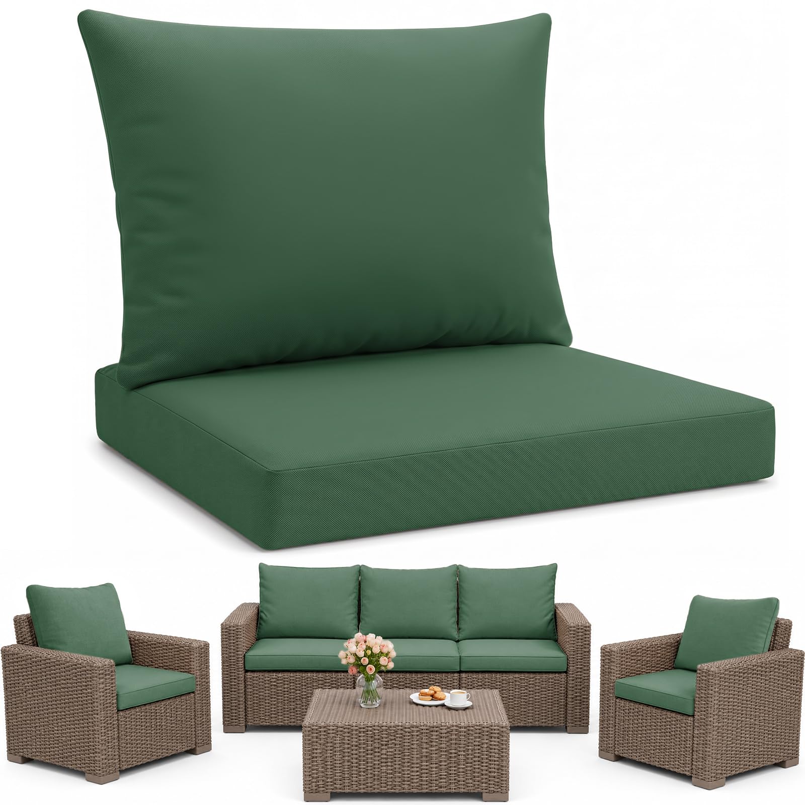 Replacement Seat Cushion Pads for Keter Allibert California Rattan Outdoor Furniture - 1,2 or 3 Seater Water Resistant Rattan Patio Set Sofa Cushions Pads (Armchair - 2 Pieces, Bottle Green) โ image 1
