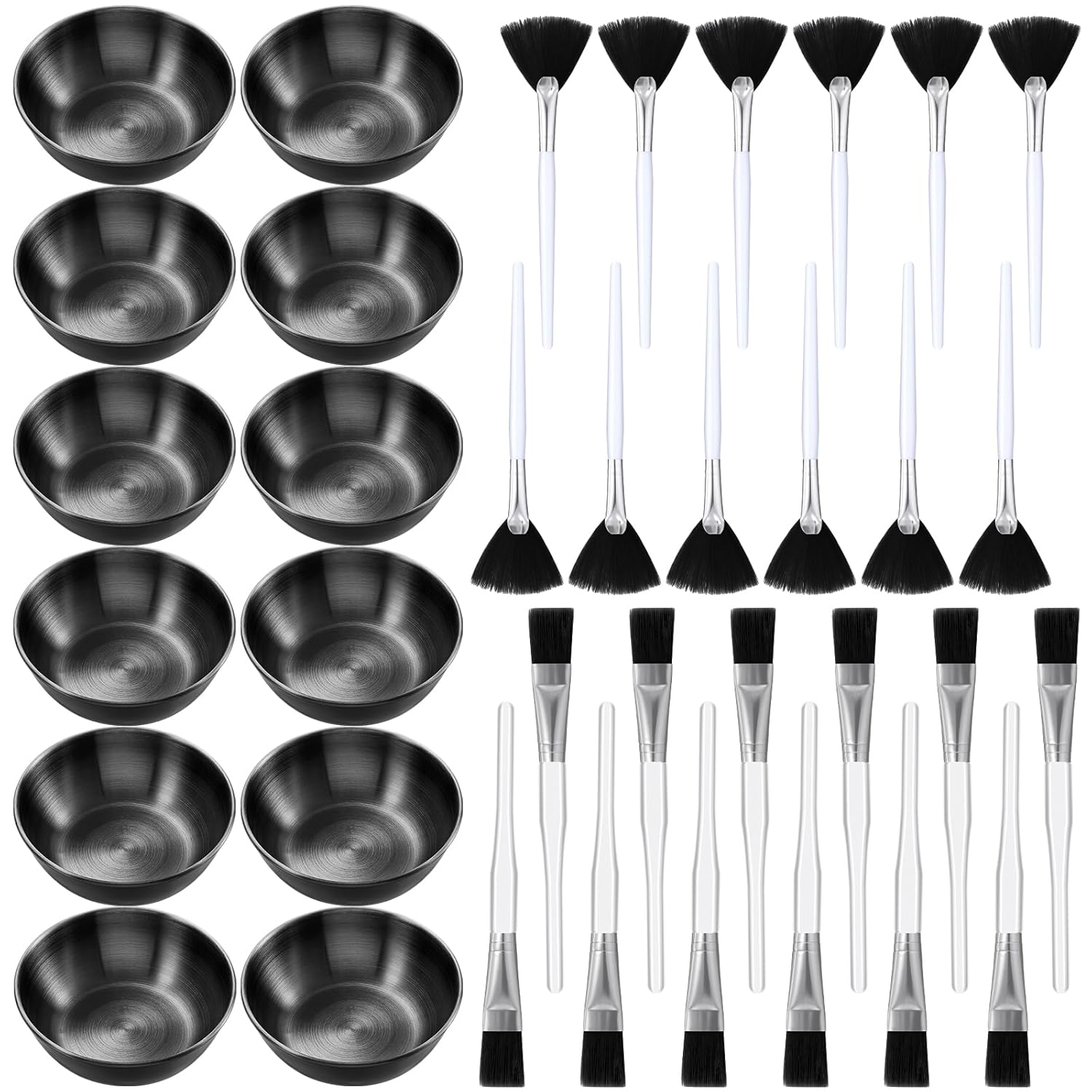 Teenyyou 36 Pcs Esthetician Supplies for Facials Set Includes 12 Stainless Steel Facial Bowls 12 Brushes 12 Flat Facial Spatula Mask Cosmetic Applicators for Women Mask Mixing Tools Kit(Golden)