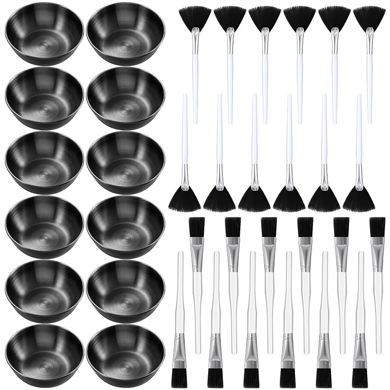 Kit Teenyyou com 36 tigelas, pincéis e espátulas faciais pretos