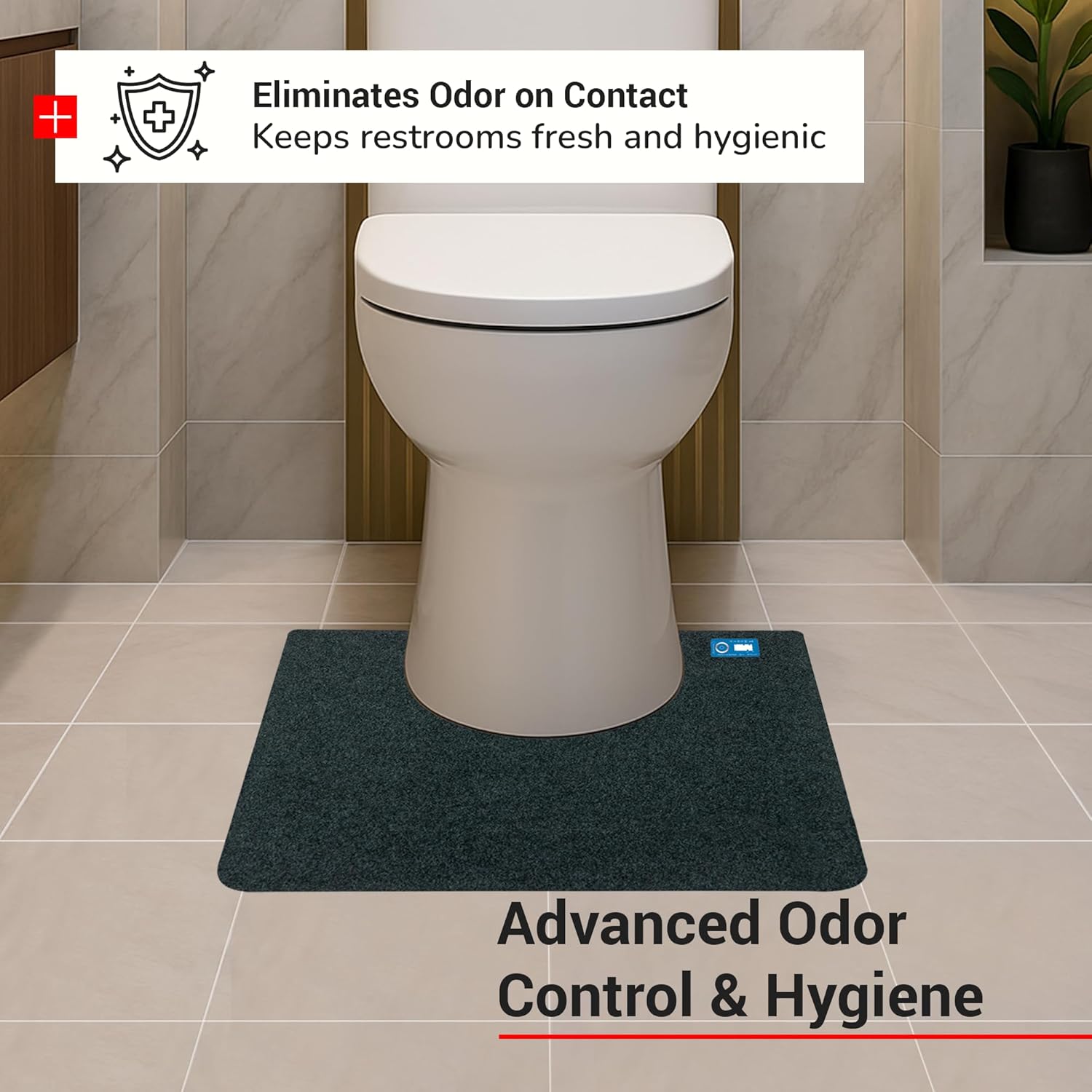 Disposable Commode Mats, Odor Eliminating, Non-Slip Adhesive, Case of 12, Charcoal, Made in The USA