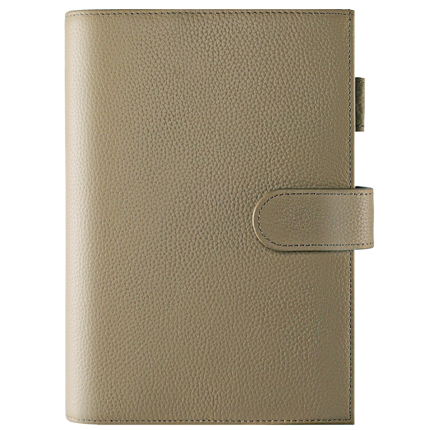 Ox Knight - Funda de cuero A5 para planificador, compatible con Hobonichi Cousin, Stalogy, Midori o Leuchtturm1917, portabolígrafo, ranuras para tarjetas, bolsillo trasero y marcadores (gris pardo)