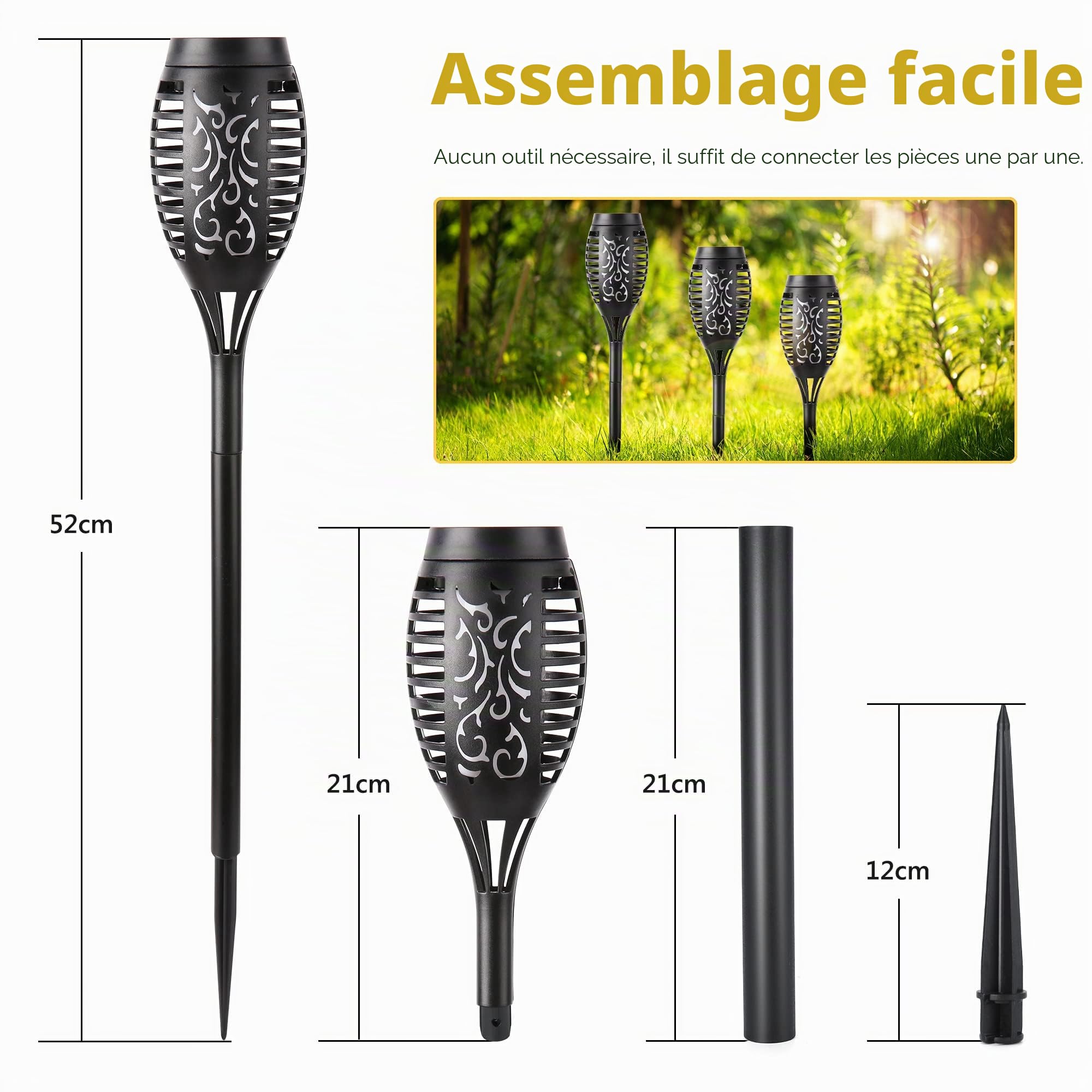 NEXVIN Lumières Flamme Solaire Exterieure 8 Pack Etanche Lampe Torche Solaire, Lampe Solaire Flamme Vacillante pour Décor, Jardin, Patio, Chemins, Pelouse