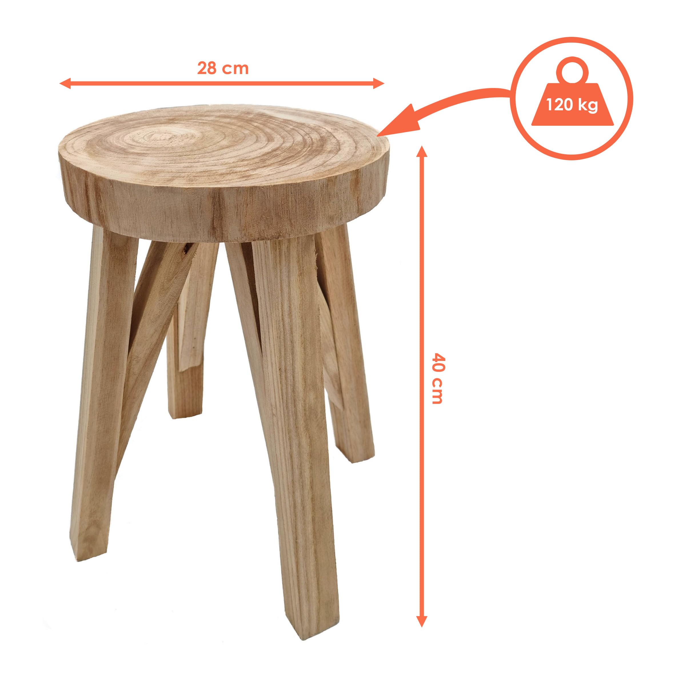 Spetebo Taboret do siedzenia z litego drewna, obciążenie 120 kg – 40 x 28 cm, drewniany taboret na kwiaty, naturalny taboret dla dzieci, podnóżek na kwiaty, stolik pomocniczy