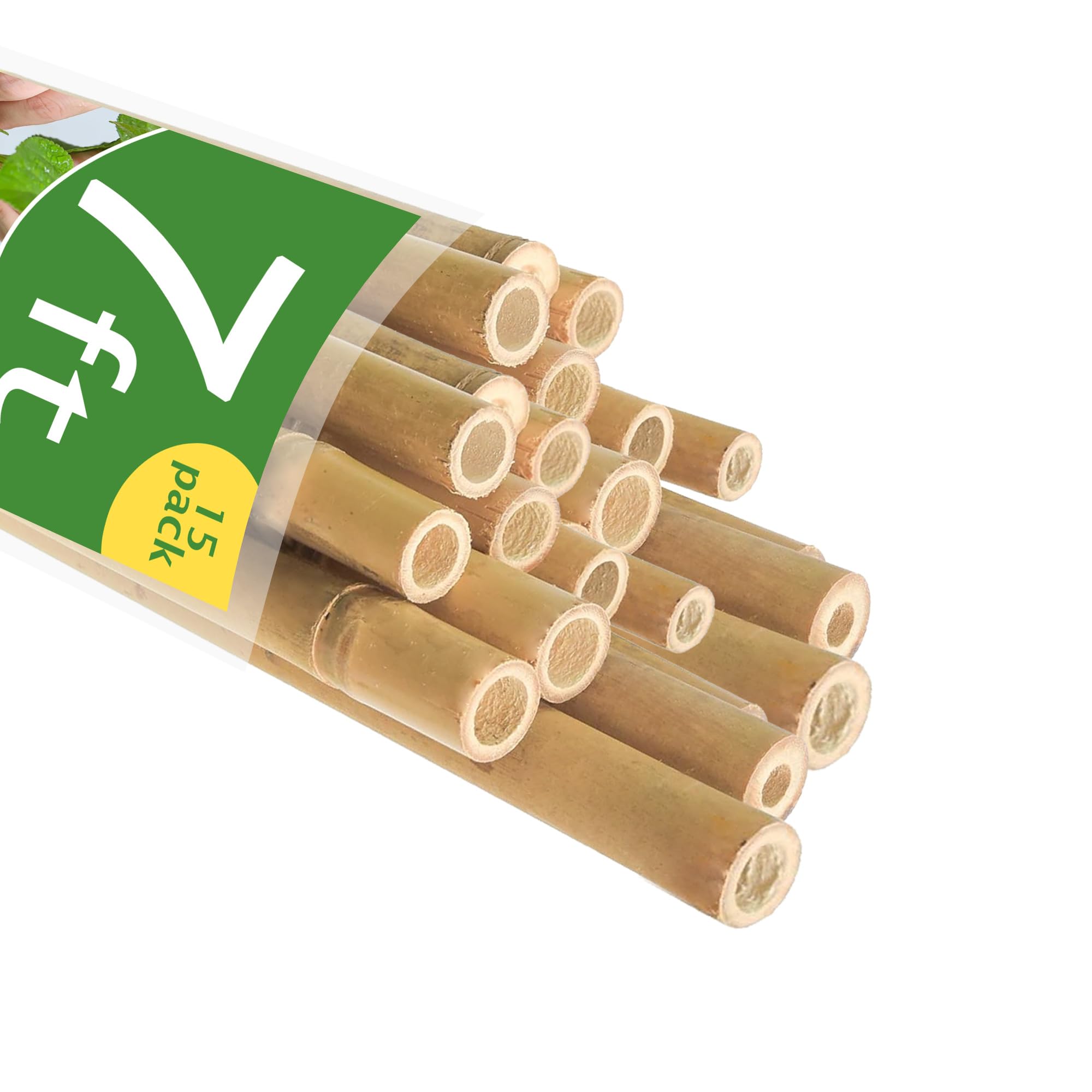 Garden Stakes 7FT, Natural Bamboo Stakes 7 Feet, 3/4" D Thicker Heavy Duty Plants Stakes 15 Pack for Tomatoes, Beans, Flowers, Potted and More Climbing Plants