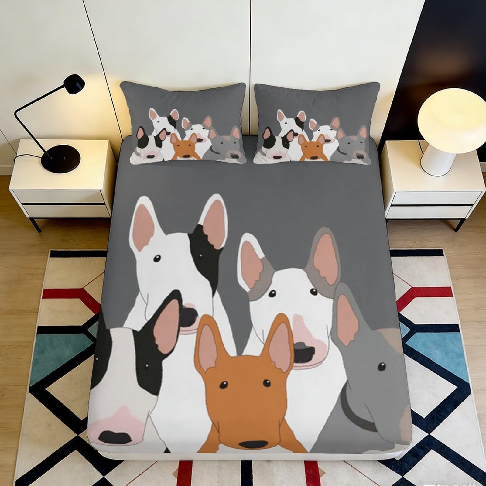 Wtorimpel Style-1 3D Printed Cartoon Dog Fitted Sheet Microfiber Deep Pocket Non-Slip Full Wrap Cartoon Dog Mattress Fitted Cover 90X200x25cm