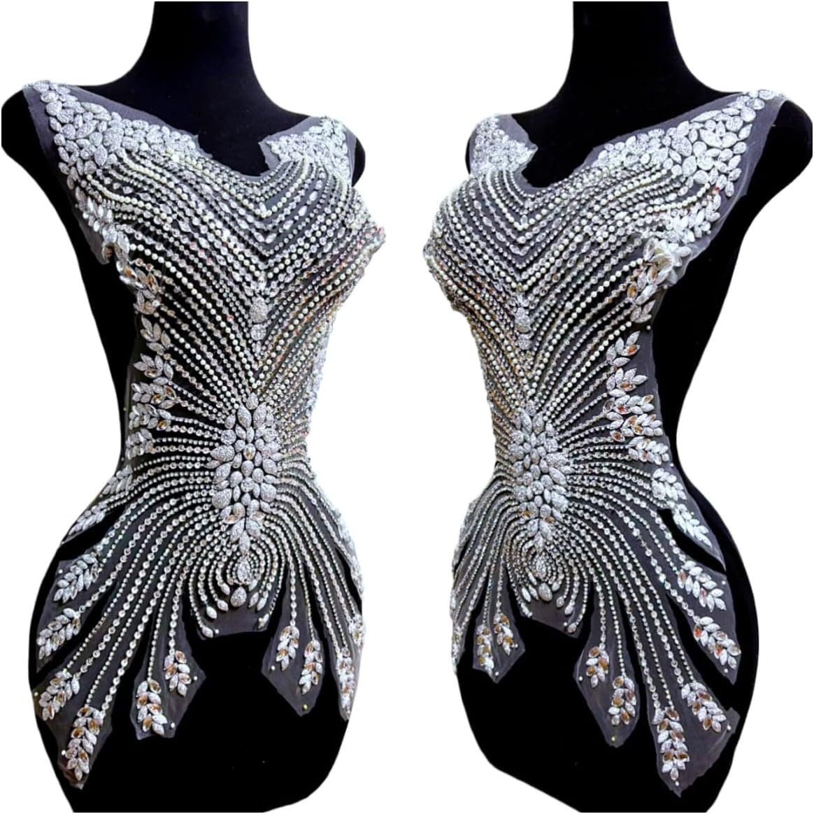 Hand Beaded Big Decorative Appliques Clothes Patches sew on Rhinestones Crystals Lace for Party Evening Wedding Dress 3D Carnival Ornaments Gown Prom (Red)