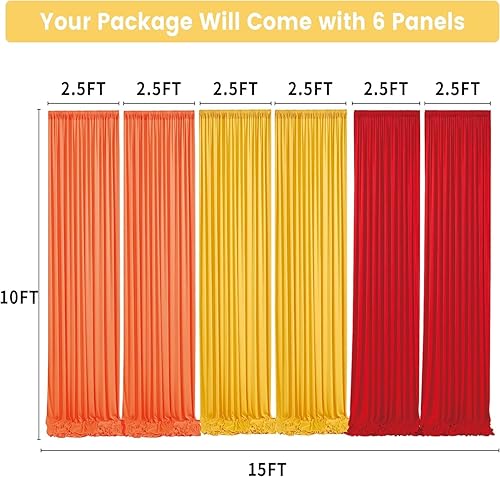 Miniatura 2 de Cortinas de telón de fondo arcoíris sin arrugas de 15 x 10 pies para fiestas, 6 paneles de 2.5 x 10 pies, cortinas de fondo para fotos rojas,