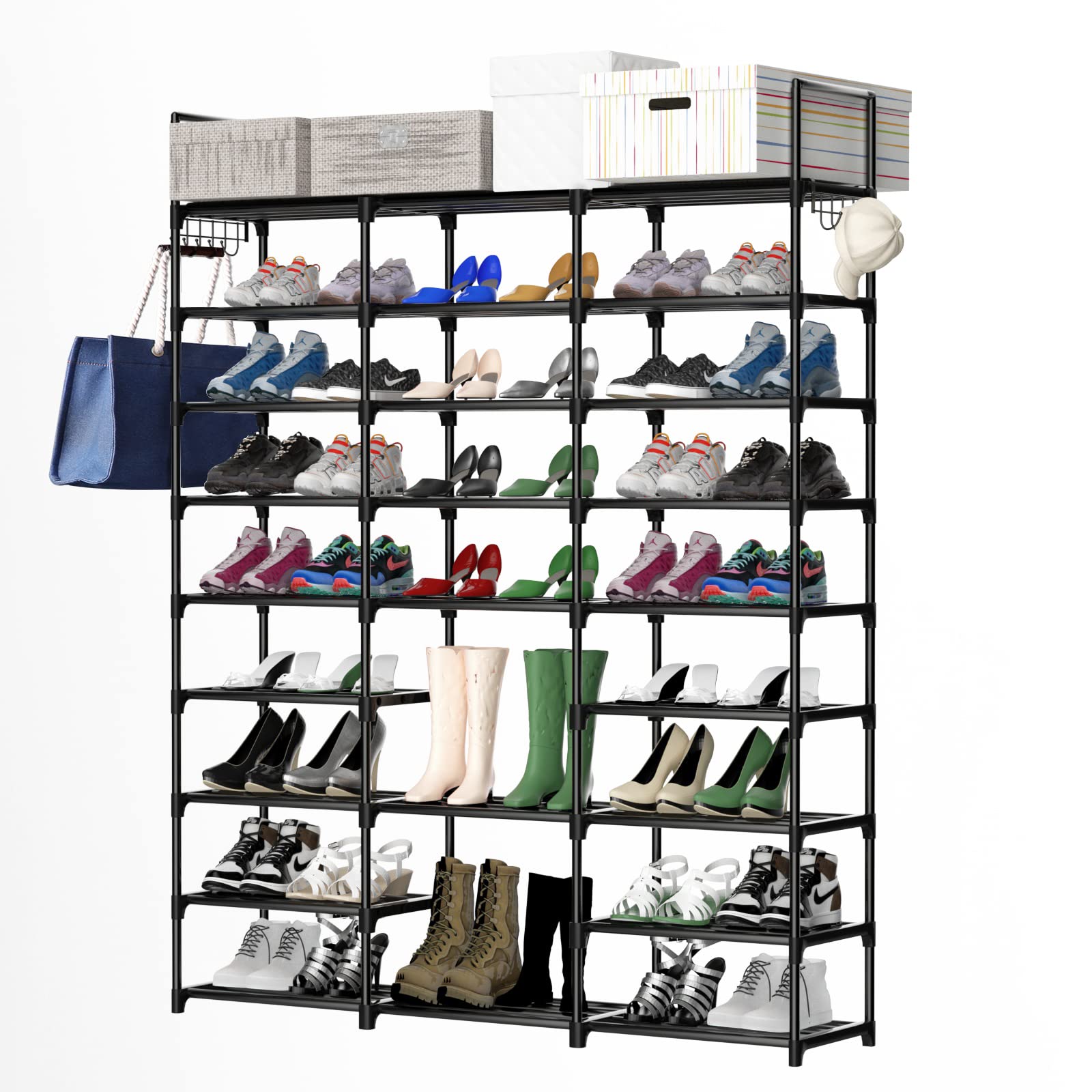 Buy 9 Tiers Shoe Rack Tall Shoe Organizer Metal Shoe Storage 50 Pairs Vertical Shoe Shelf Black