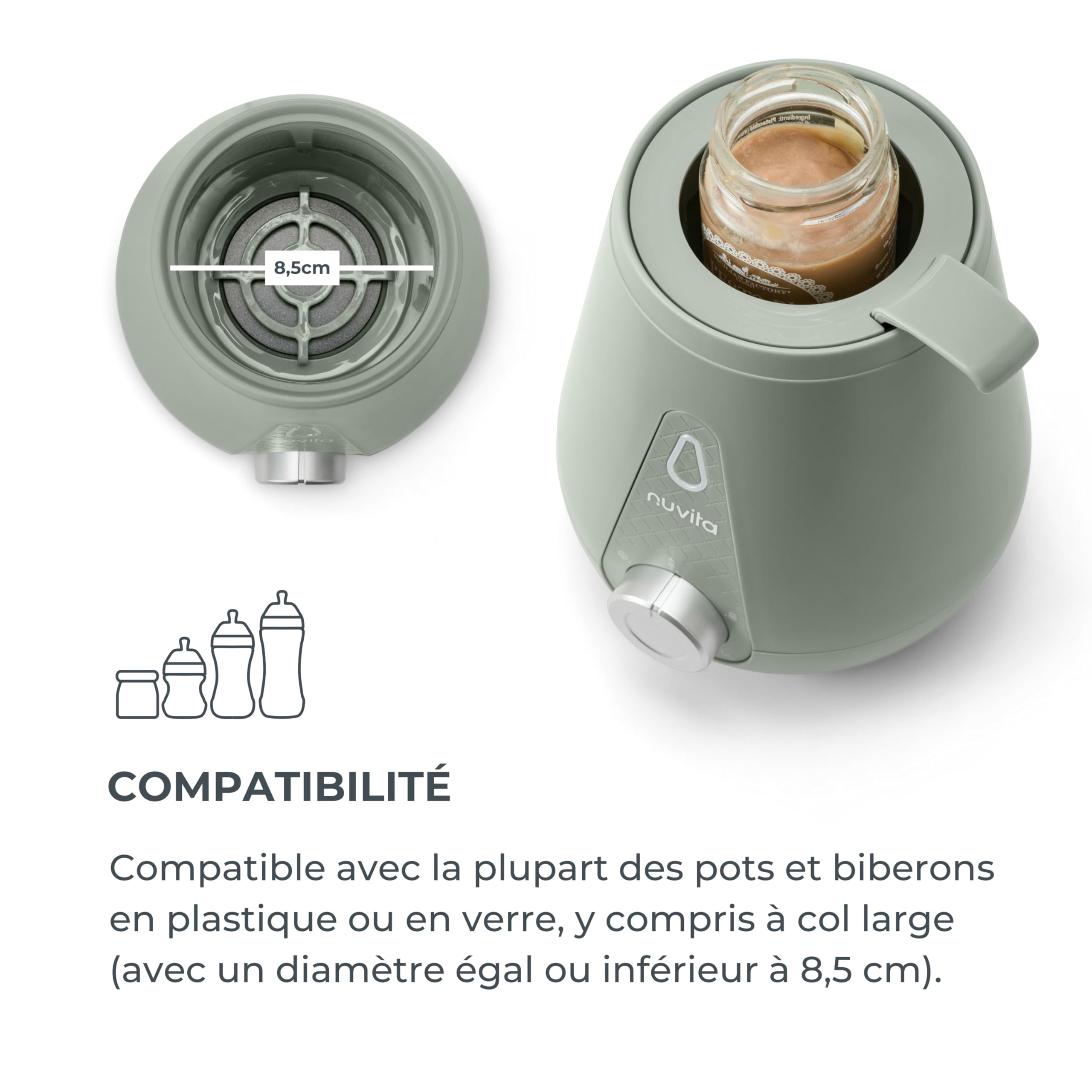 Nuvita 1165 | Chauffe Biberon Voiture et Maison | Chauffe Biberon Portable |Préparateur Biberon | Chauffe Biberon et Repas | Preparateur Biberon Automatique | Lait Maternel - Sage Green