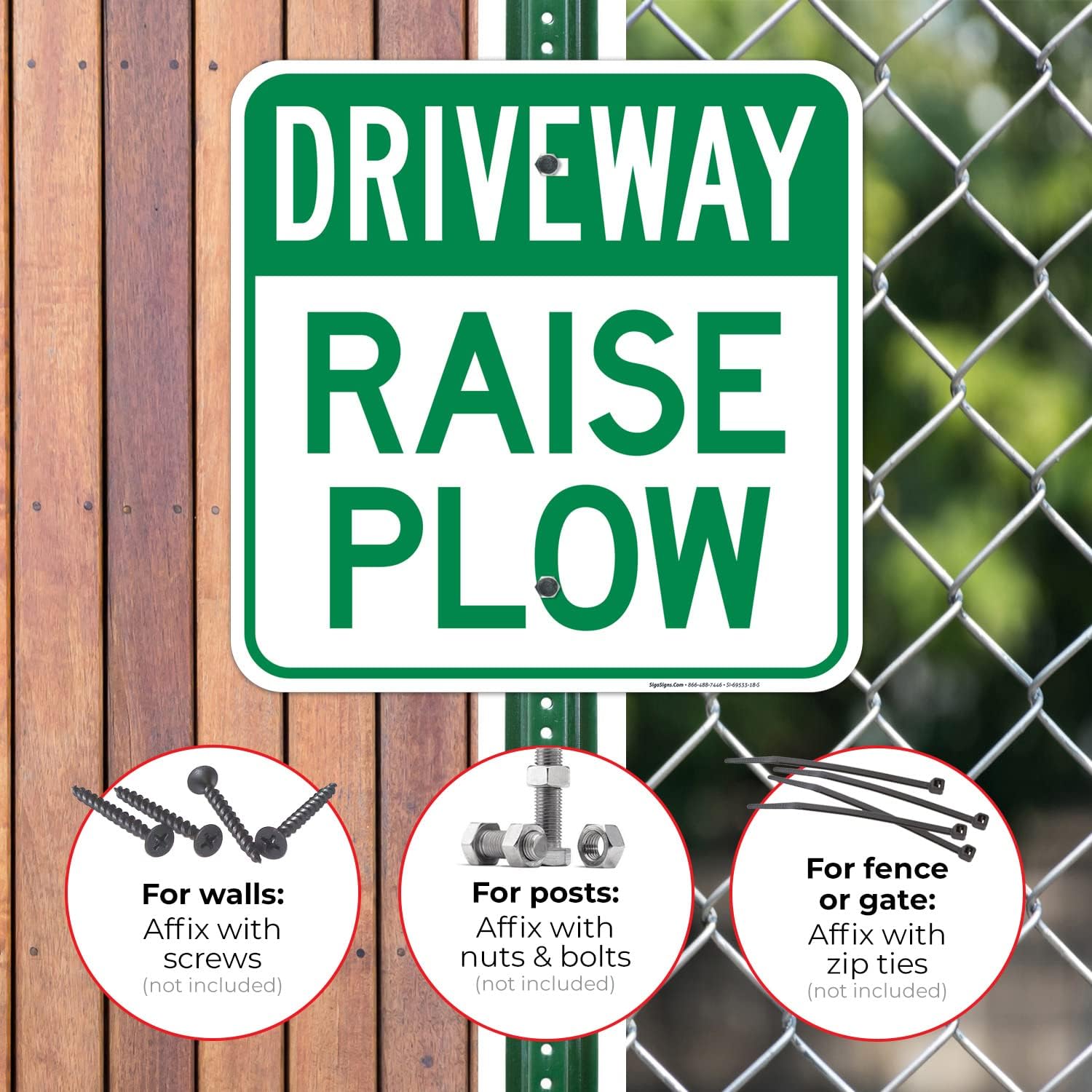 Driveway Raise Plow Sign, 18x18 Inches, Rust Free .063 Aluminum, Fade Resistant, Made in USA