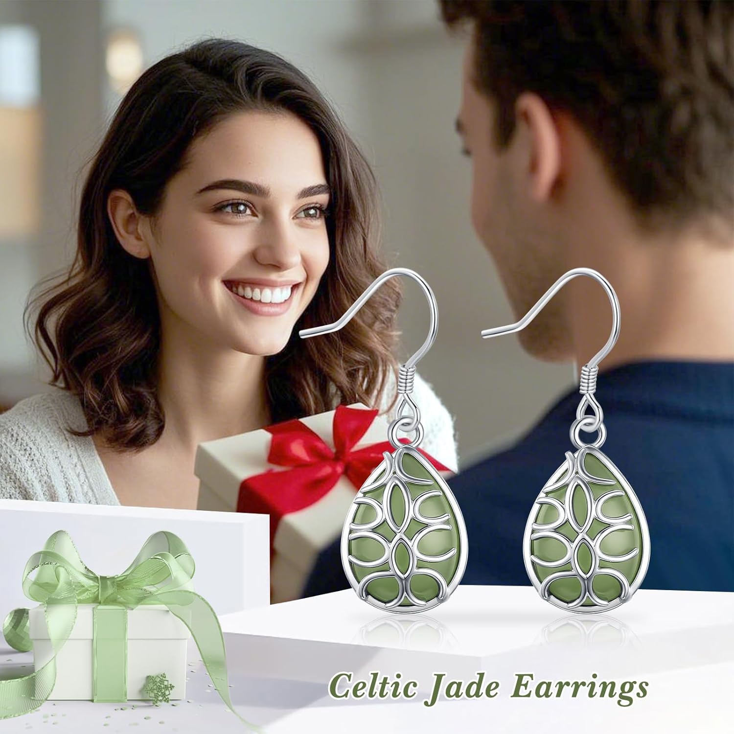 KiiKii Jade Earrings for Women 925 Sterling Silver Tree of Life/Celtic Knot/Filigree/Hummingbird/Cat Dangle Drop Earrings Jade Jewelry Gifts for Christmas Birthday