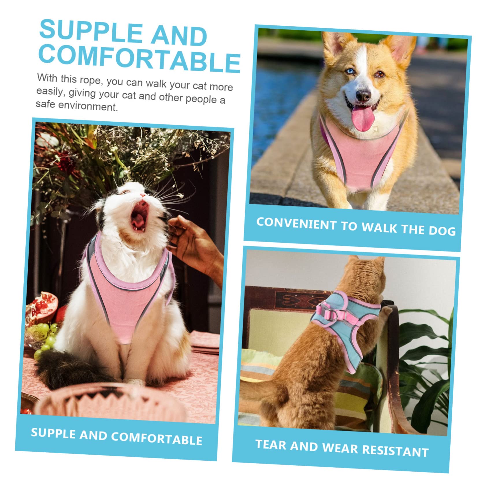 INOOMP 5sätze Katzengeschirr Und Leine Reflektierende Weste Für Katzen Verstellbar Teiliges Kit Für Sicheres Outdoor-Spaziergang Geeignet Für Kätzchen Und Kleine Hunde Pastellgrün