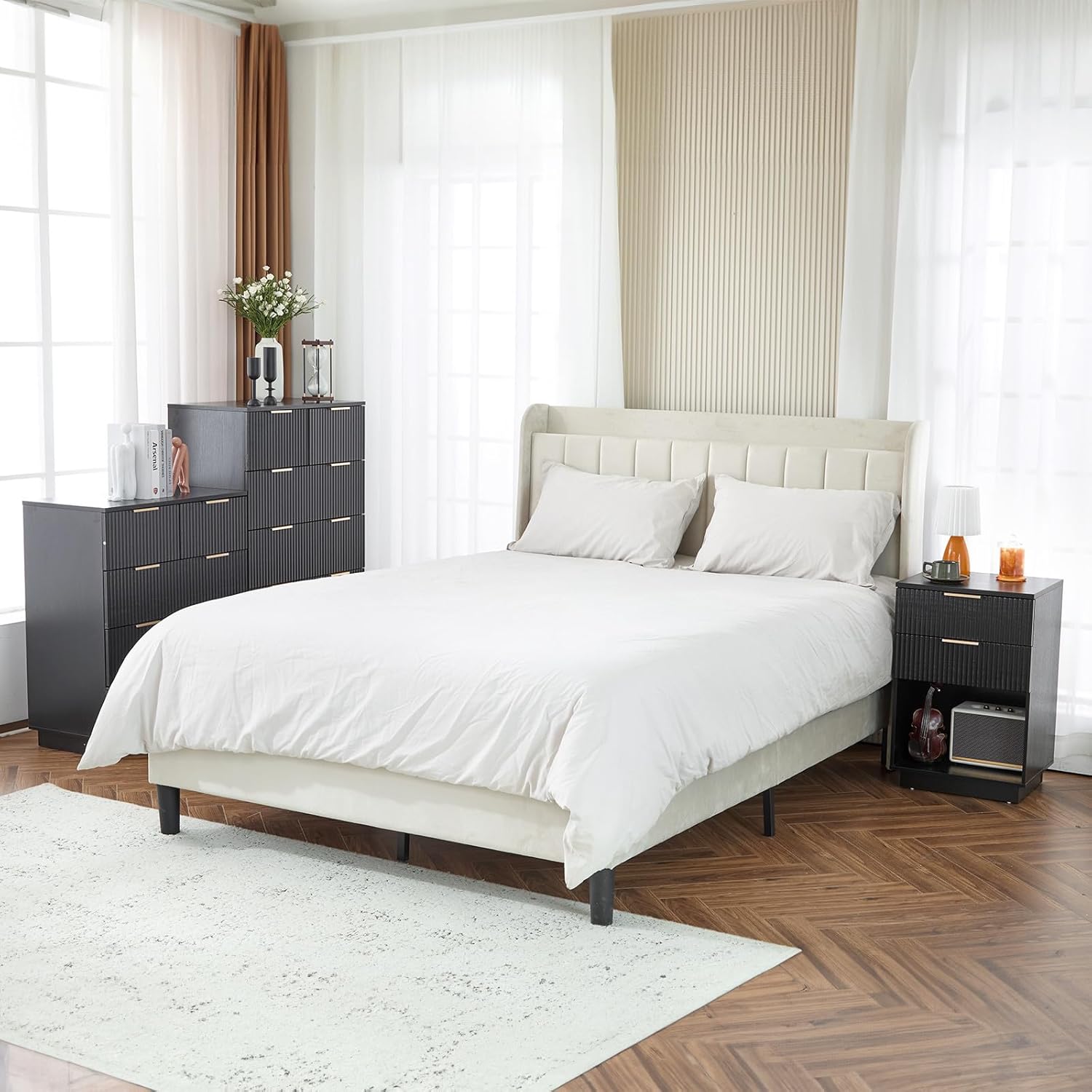Nightstand, 2 Drawer Dresser for Bedroom, 2 Drawers Bedside Table Cabinet, Small Dresser Night Stand End Table for Bedroom, Living Room, Closet, Entryway, College Dorm