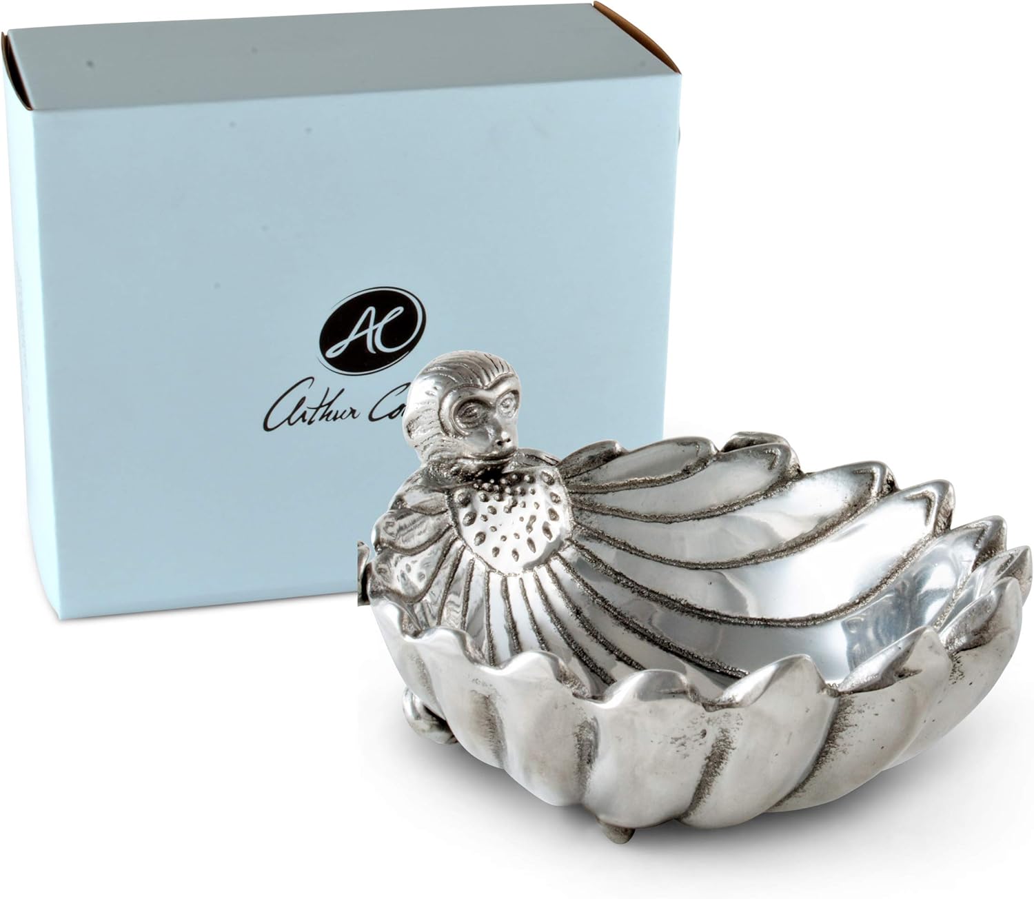 Arthur Court Designs Aluminum Metal Monkey Nut/Candy/Snack Bowl Dish 6.5 inch Diameter