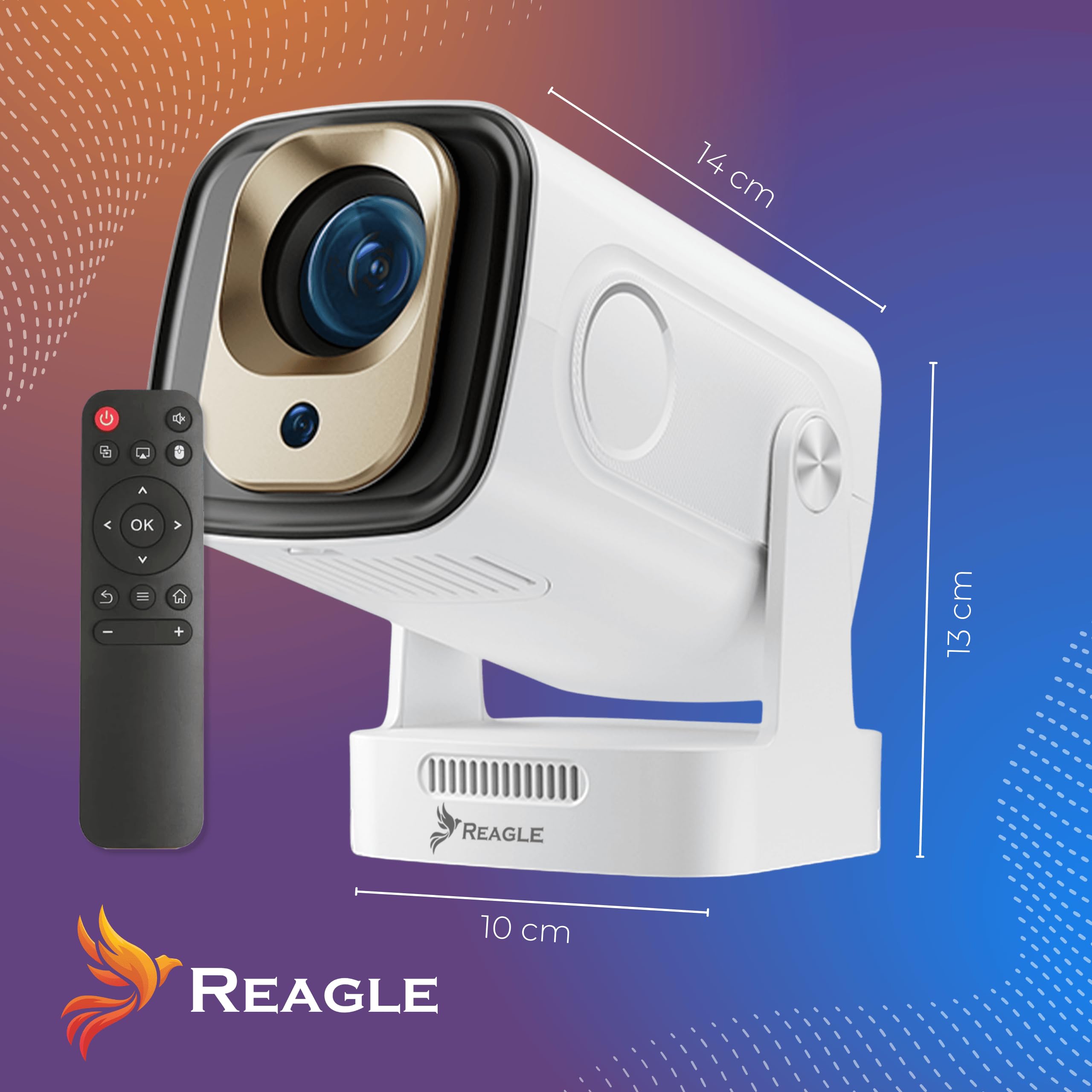 Reagle Mini proiettore Full HD 1080p 4K Upscaling Android WLAN Bluetooth Auto Focus 330 ANSI LED Proiettore Portatile 130 Pollici Keystone HDMI USB Smart TV Wi-Fi Home Cinema Miracast