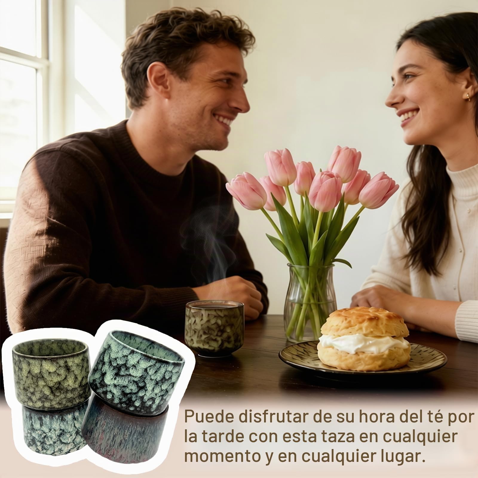 Juego de 4 Tazas de Espresso, Tazas de Cerámica Gruesa sin Asa, Tazas de Espresso de 180 ml, Taza de Café de Cerámica de Pared Gruesa, Juego de Tazas de Té de Cerámica, para Espresso, Moca