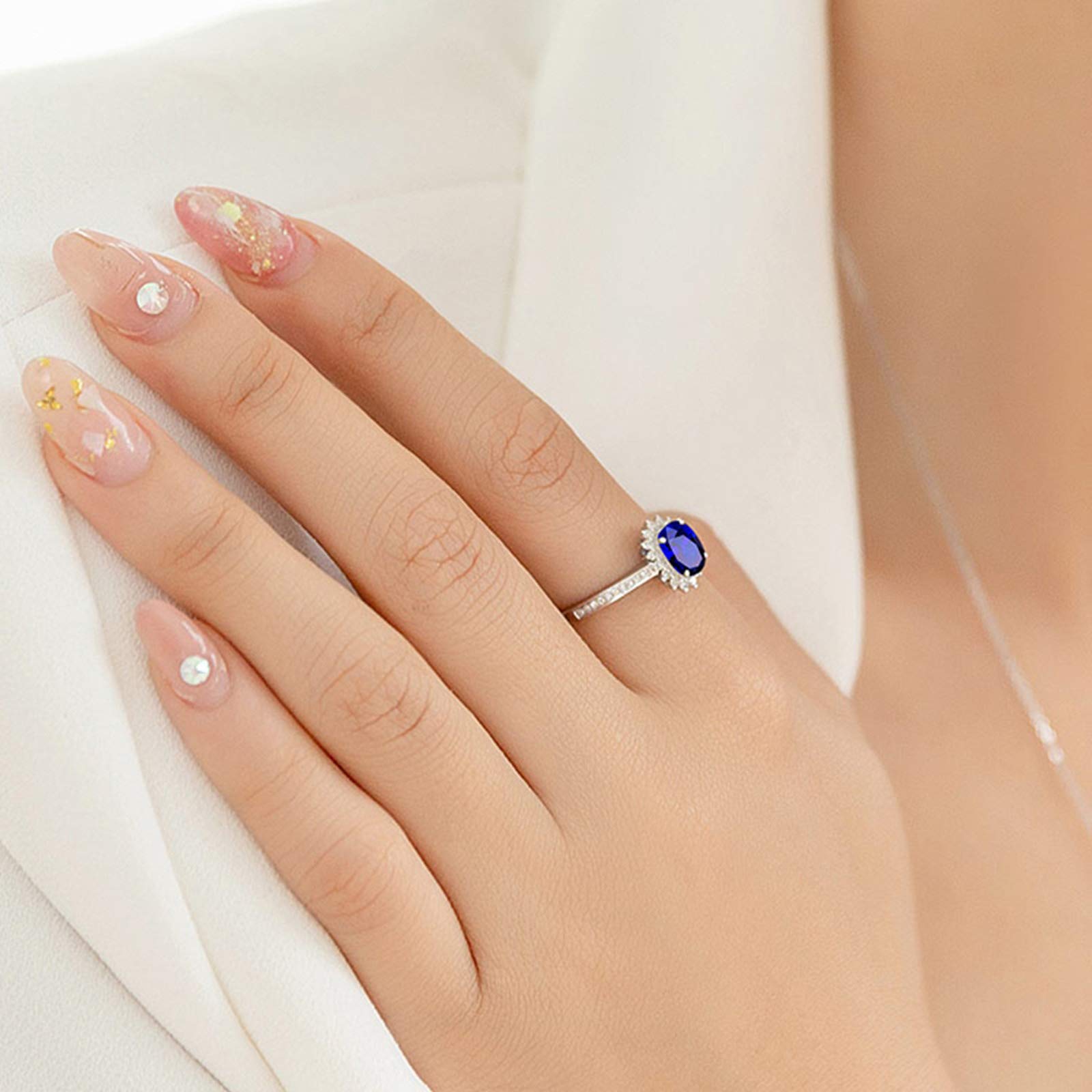 Beydodo Damski pierścionek białe złoto 750 diament słonecznik z szafirem 0,56/1.04/1.5/2ct kobiety obrączki ślubne białe złoto e 18 karatów (750) białe złoto, 58 (18,5), colore: 2ct, cod. TLLWGZ4104
